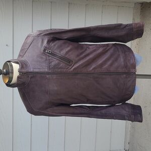 HUGO BOSS Jips3 Dark Brown Mens Sz 38 R Full Zip Lamb Moto‎ Leather Jacket
